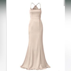 Amsale Everly Fluid Satin Formal Bridesmaid Gown in Champagne